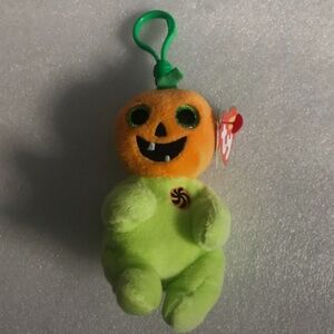 TY Beanie Baby Beanie Bellies Hollow the Halloween Pumpkin Plastic Key Clip 4”